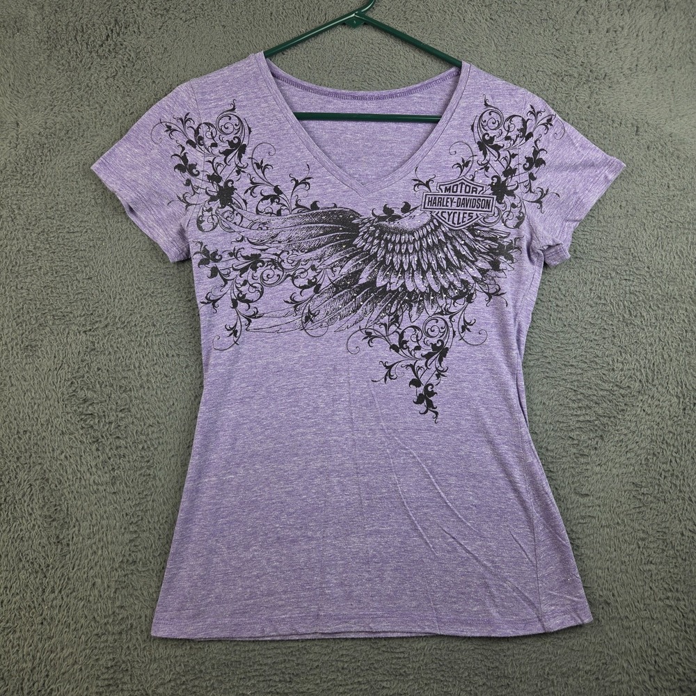 Harley-Davidson Shirt Women's Large Graphic Tee Purple Biker Short Sleeve